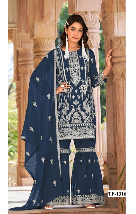 Tf 1316 A To F Nylon Organza Embroidery Pakistani Salwar Suits Exporters In India